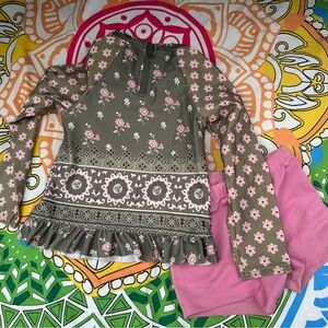 Spell Kids Long Sleeve Swim Tee - Olive and Pink Floral